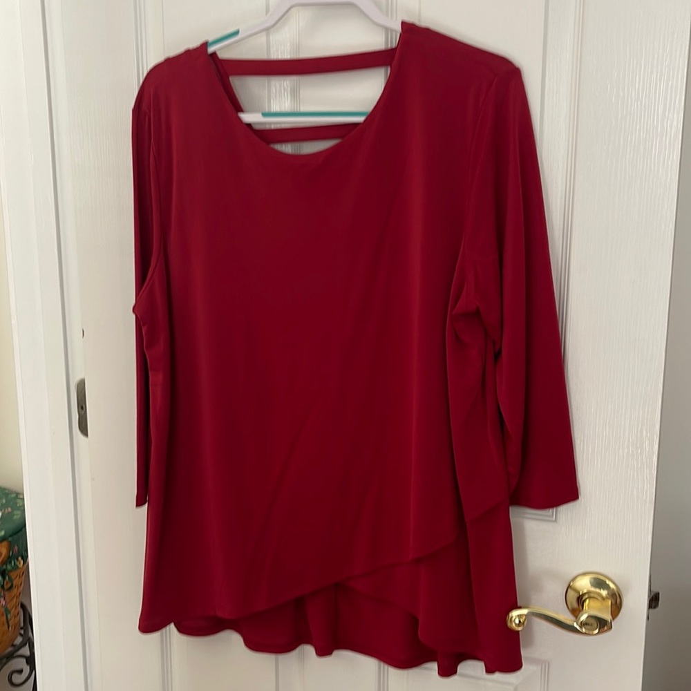 Red high low blouse